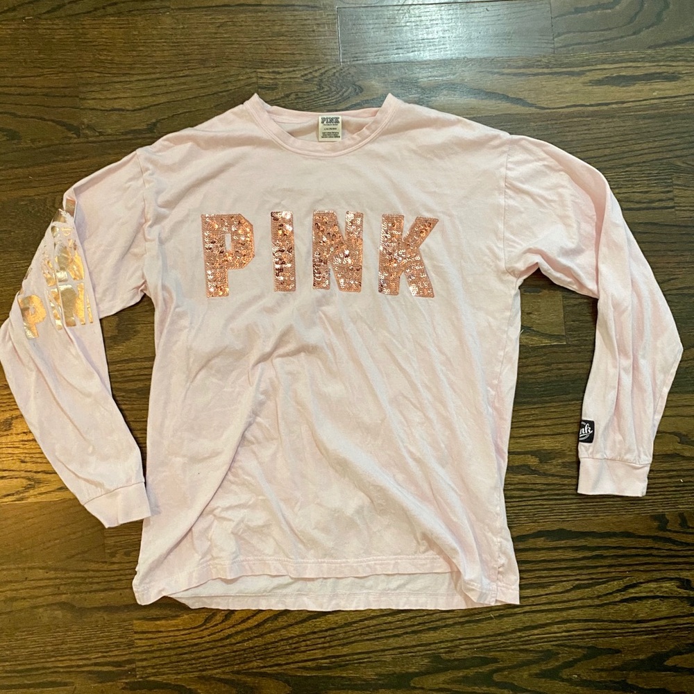 Long sleeved PINK sequin t-shirt, Large 🌴